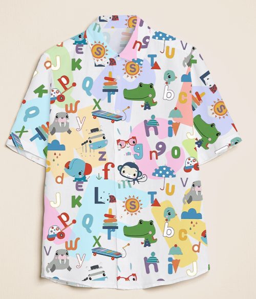 Cartoon Alphabet Teacher Short Sleeve Shirt