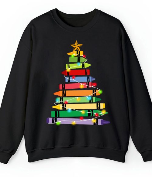 Crayons Tree Colored Ligths Teacher Sweatshirt