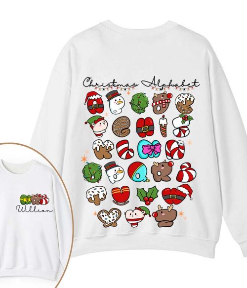Personalized Christmas Alphabet Teacher Two Sided Sweatshirt
