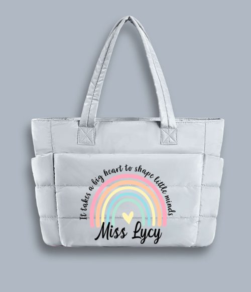 Personalized It Take A Big Heart To Shape Little Minds Teacher Puffy Tote Bag