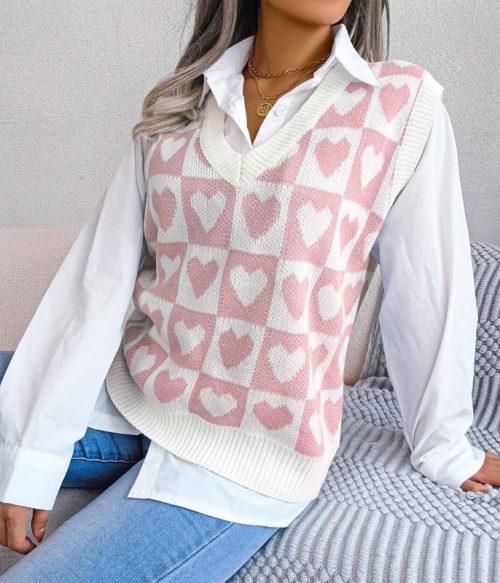 Heart Checker Pattern Sweater Vest
