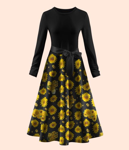 Art Sunflower Teacher Long Sleeve Dress