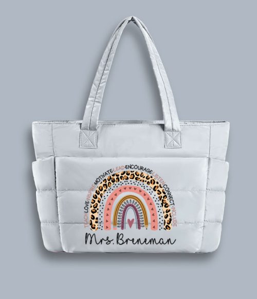 Personalized Name Teach Inspire Lead Teacher Puffy Tote Bag