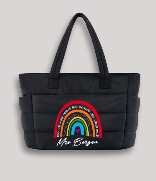 Personalized Pencil Ruler Teacher Name Teacher Puffy Tote Bag