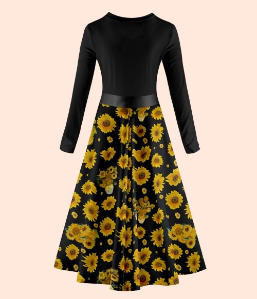 Art Sunflower Teacher Long Sleeve Dress