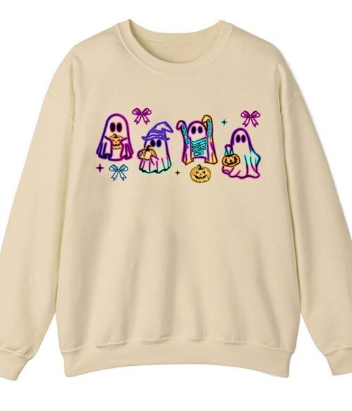 Colorful Neon Ghost Pumpkin Teacher Sweatshirt