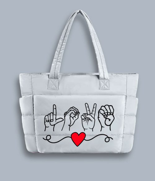 Love Sign Language Teacher Puffy Tote Bag