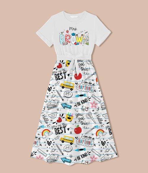 Personalized Name Cartoon Stationery Teacher One Piece Dress