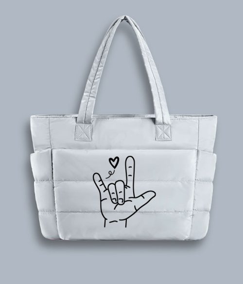 Sign Language Love Needs No Words Teacher Puffy Tote Bag