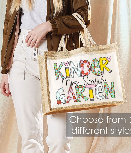 Personalized Natural Flowers Grade Teacher Jute Lunch Bag