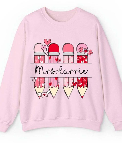 Personalized Pink Pencil Name Teacher Sweatshirt