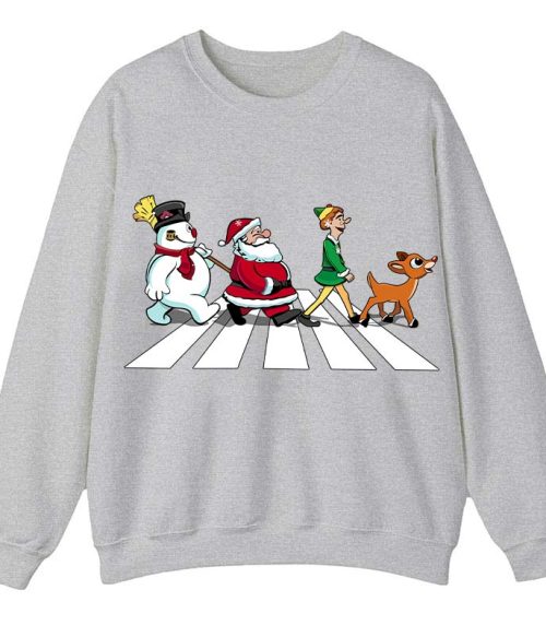 Santa Claus And His Friends Crossing The Road Teacher Sweatshirt
