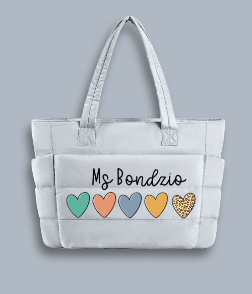 Personalized Colorful Love Teacher Puffy Tote Bag
