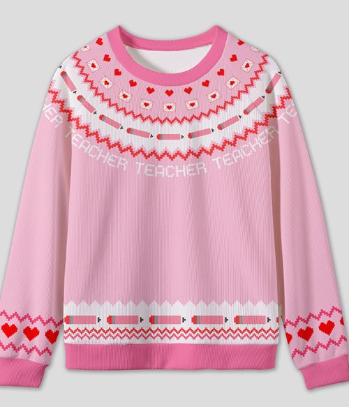 Heart Pencil Valentine Teacher Knit Sweatshirt