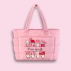 Personalized Pink Pencil Name Teacher Puffy Tote Bag