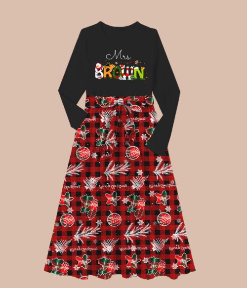 Personalized Christmas Style Teacher Long Sleeved Dress Long Sleeved Dress