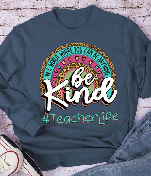 Be Kind Leopard Print Rainbow Long Sleeve T-Shirt