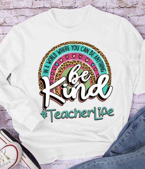 Be Kind Leopard Print Rainbow Long Sleeve T-Shirt