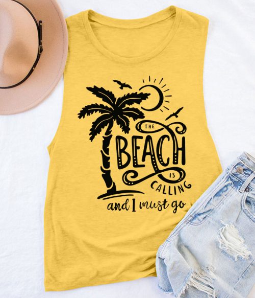 The Beach Is Calling And I Must Go Teacher Tank Top