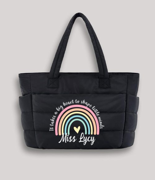 Personalized It Take A Big Heart To Shape Little Minds Teacher Puffy Tote Bag