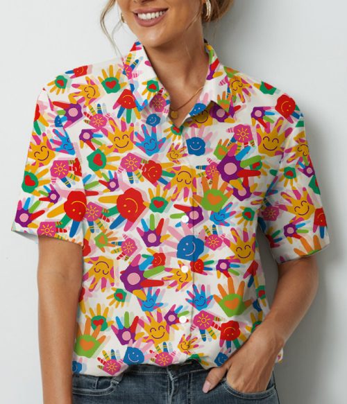 Colorful Love Palm Teacher Short Sleeve Shirt