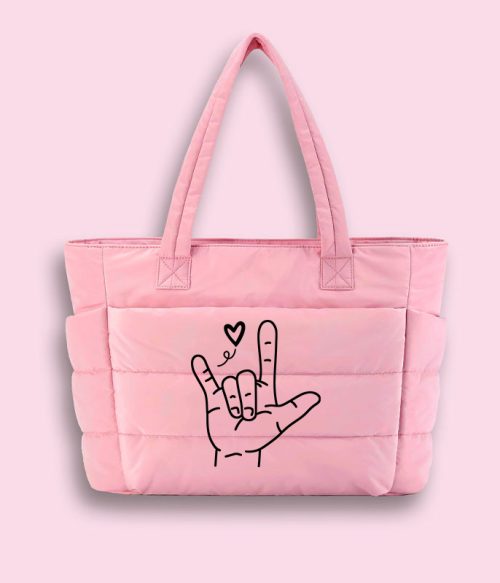 Sign Language Love Needs No Words Teacher Puffy Tote Bag
