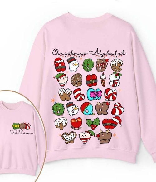 Personalized Christmas Alphabet Teacher Two Sided Sweatshirt