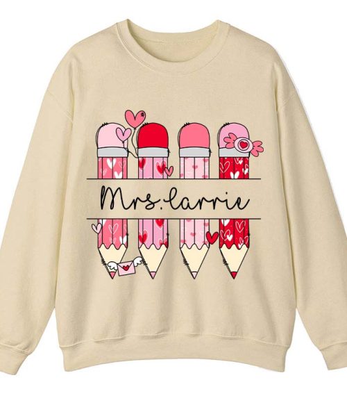Personalized Pink Pencil Name Teacher Sweatshirt