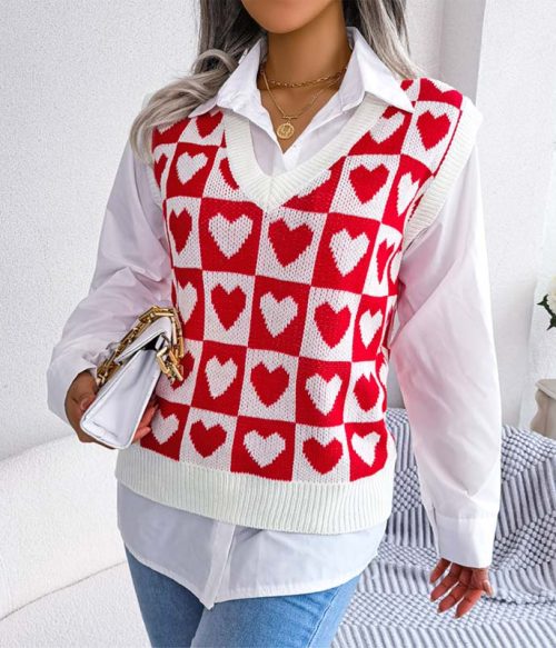 Heart Checker Pattern Sweater Vest