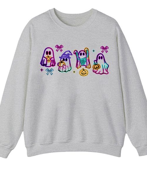 Colorful Neon Ghost Pumpkin Teacher Sweatshirt