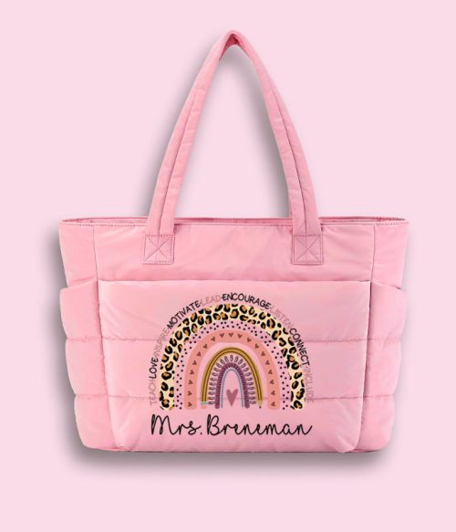 Personalized Name Teach Inspire Lead Teacher Puffy Tote Bag