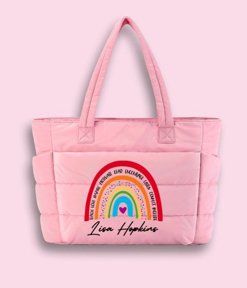 Personalized Pencil Ruler Teacher Name Teacher Puffy Tote Bag