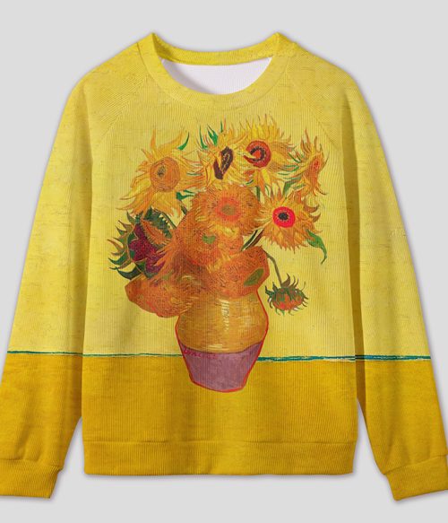 Sunflowers Van Gogh Teacher Knit Sweatshirt