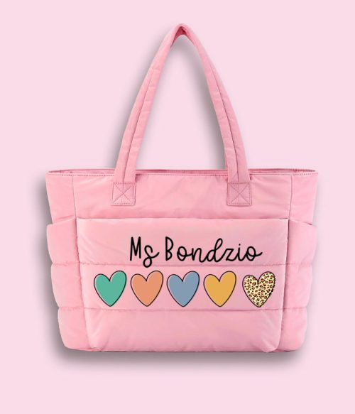 Personalized Colorful Love Teacher Puffy Tote Bag
