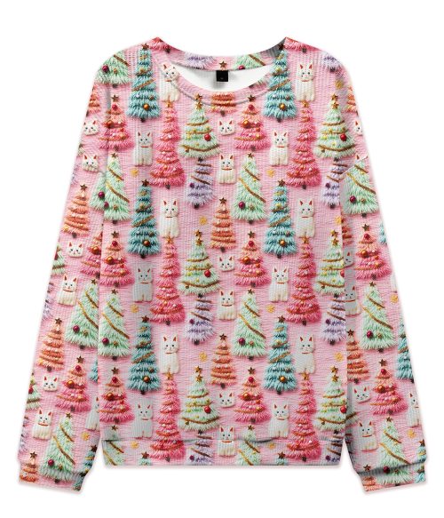 Christmas Cute Cat Teacher Cable Knit Sweatshirt