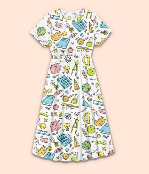 My Good Helper In Mathematics Teacher Printed Dress