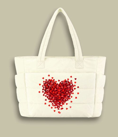 Let Love Fill Your Heart Teacher Puffy Tote Bag
