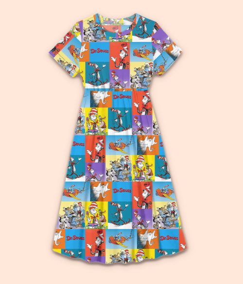 The Cat's Daily Routine Teacher Printed Dress