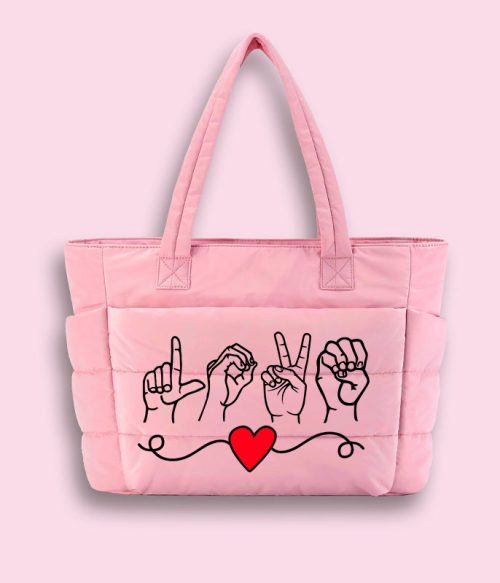 Love Sign Language Teacher Puffy Tote Bag