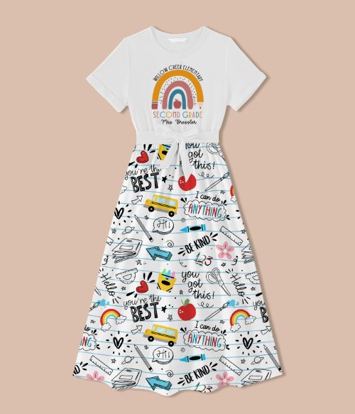 Personalized Name Rainbow Apple Teacher One Piece Dress