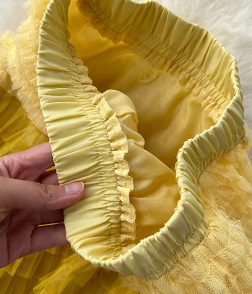 Gradient Color Irregular Mesh Long Cake Skirt Dress