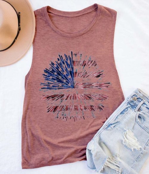 Fireworks Flag Teacher Tank Top