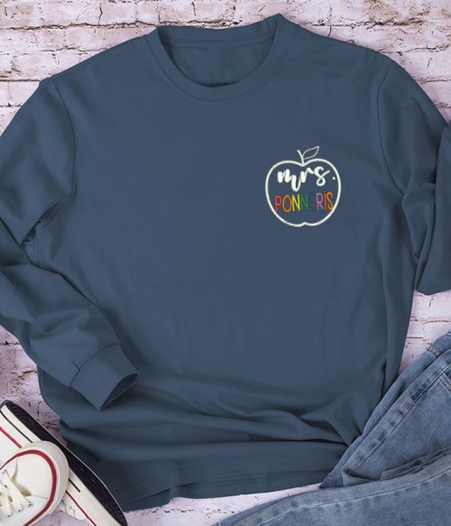 Personalized Colorful Teacher Name Teacher Embroidery Long Sleeve T-Shirt