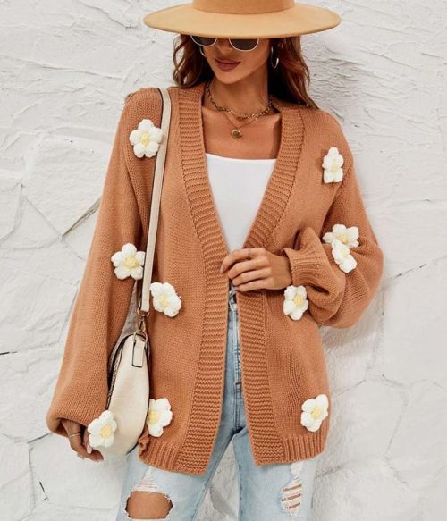 Women's Loose Flower Cardigan Sweater