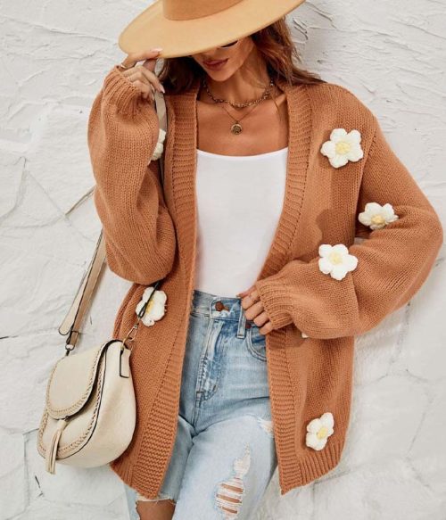 Women's Loose Flower Cardigan Sweater