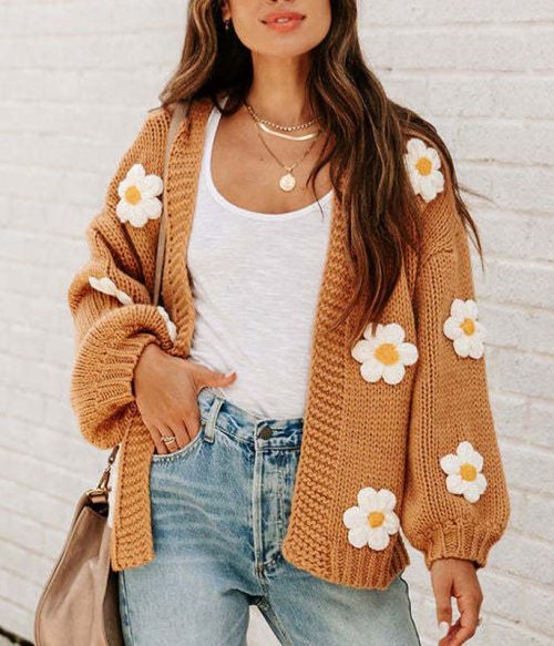 Women's Loose Flower Cardigan Sweater