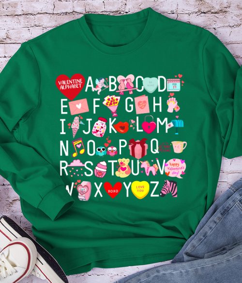 Valentine Alphabet Teacher Long Sleeve T-Shirt