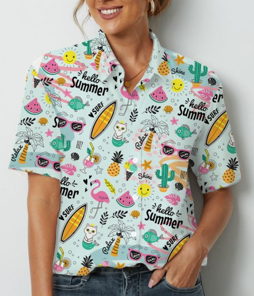 Hello Summer Beach Vacation Teacher Short Sleeve Shirt