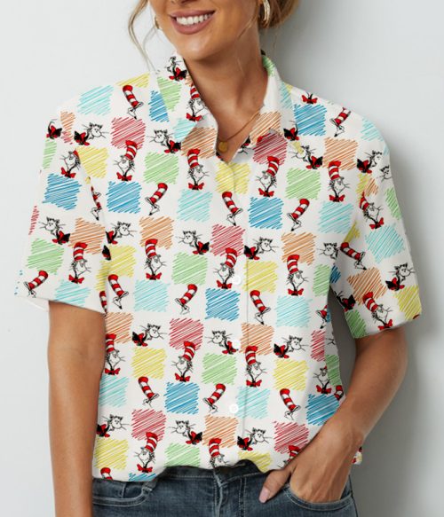 Colorful Plaid Cartoon Dog Teacher Short Sleeve Shirt