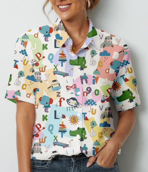 Cartoon Alphabet Teacher Short Sleeve Shirt